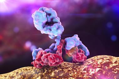 3D render of an immunoglobulin attached to a bacterial surface