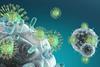 A 3D Illustration of Immune System cells attacking a HIV Virus