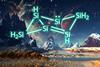 Hexasilabenzene chemical structure over an alien landscape