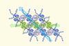 A layer of three molecular chains organised into repeating near-ball shapes