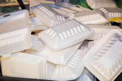 Waste polystyrene takeaway food containers