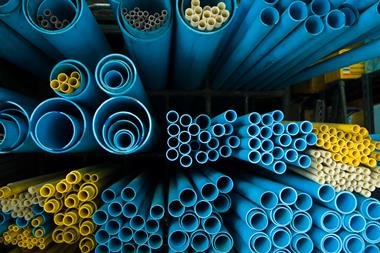 Blue and yellow PVC tubes