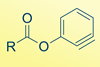 A chemical structure of a carbon with an R Group a double bonded oxgygen and a single bonded oxygen attached to an aromatic ring which contains a triple bond